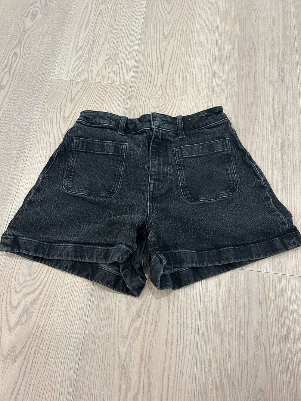 Madewell Washed Black Denim Patch-Pocket Shorts